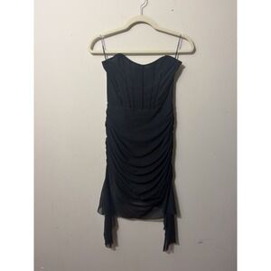 Oh Polly Black Embellished Corset Mini Dress With Sheer Draping Size 6